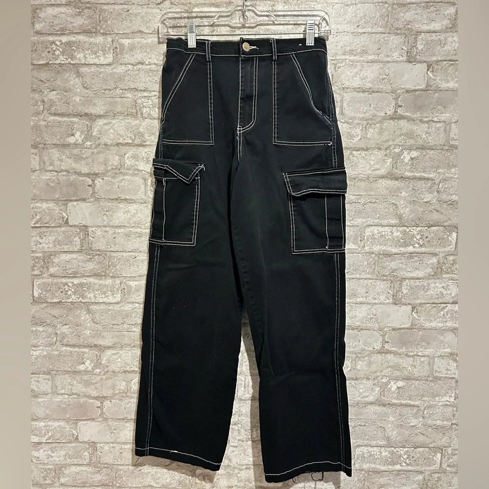Black Denim Cargo Jeans - Picture 1 of 12